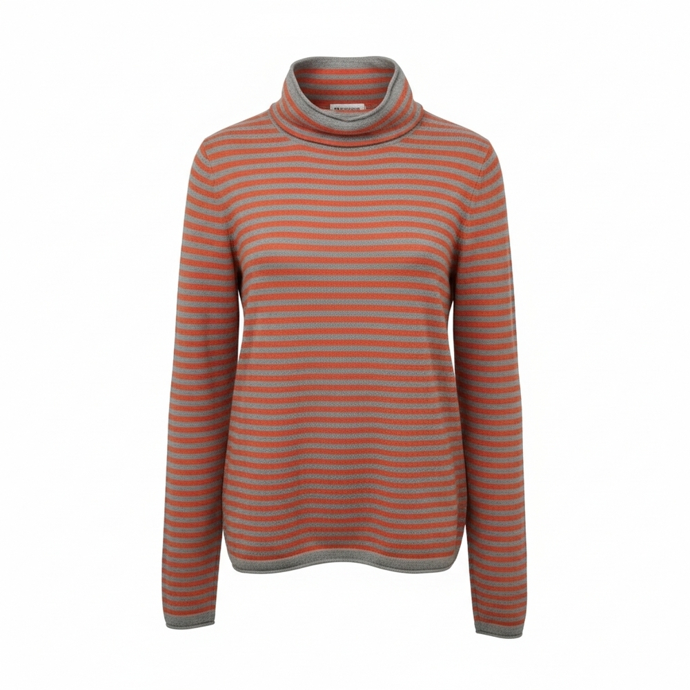Duluth Trading Co Orange and Gray Striped Turtleneck Sweater